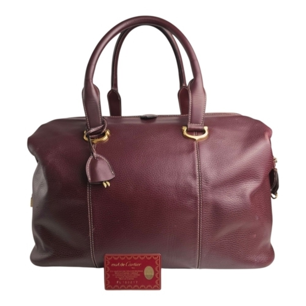 Cartier Must Bordeaux Leather Duffel Travel Weekender Bag Burgundy‎ Lock & Key